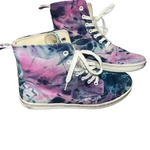 Dr Martens Hackney Acid scrunch washed Canvas Denim tie dye shoes size 10 hi top